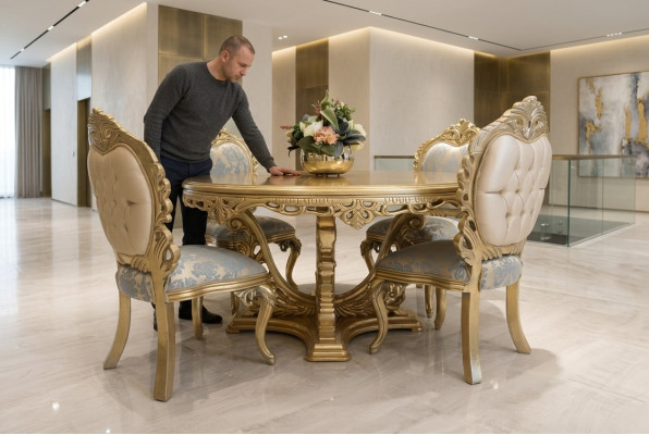 Mesa de comedor con conjunto de 4 sillas, conjunto de mesa redonda de sillas de madera de diseñador para comedor, nuevo.
