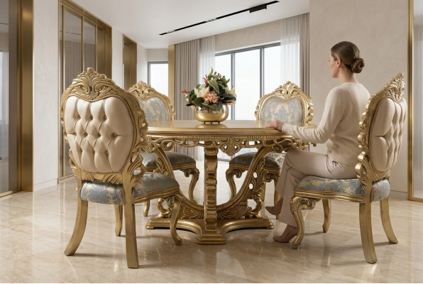 Mesa de comedor de lujo redonda Diseño de mesa mesas de comedor clásicas muebles dorados nuevos