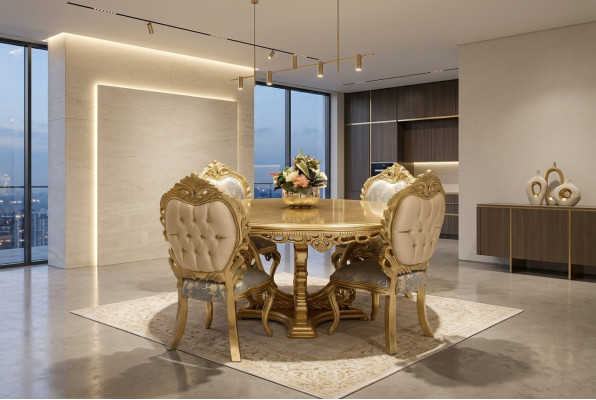 Mesa de comedor de lujo redonda Diseño de mesa mesas de comedor clásicas muebles dorados nuevos