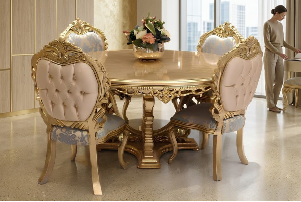 Conjunto de 6 sillas de comedor de diseñador de estilo antiguo de madera de lujo, nuevo.