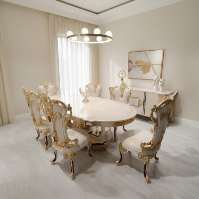 Juego de comedor de lujo, juego de sillas 6x sillas, conjunto de comedor con sillas de respaldo, cómoda
