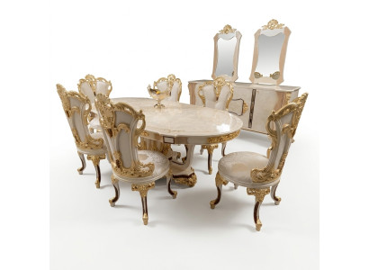 Juego de comedor de lujo, juego de sillas 6x sillas, conjunto de comedor con sillas de respaldo, cómoda