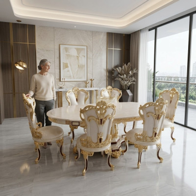 Conjunto de sillas de comedor 6x sillas Grupo de muebles de lujo Sillones SofásetId de asientos