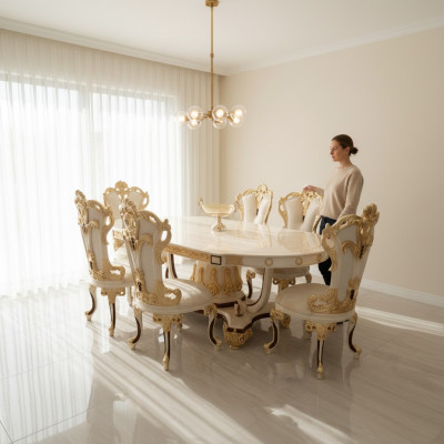 Juego de comedor 6 sillas Grupo de comedor de madera Silla tapizada Silla de lujo Tela Nueva