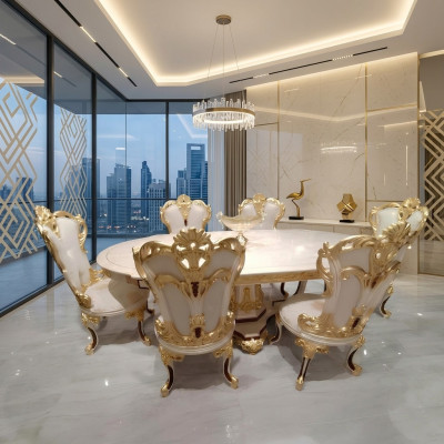 Juego de comedor 6 sillas Grupo de comedor de madera Silla tapizada Silla de lujo Tela Nueva
