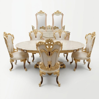 Juego de comedor 6 sillas Grupo de comedor de madera Silla tapizada Silla de lujo Tela Nueva