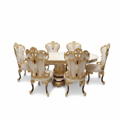 Juego de comedor de lujo Mesa de comedor 4 sillas Silla de madera Textil Conjunto de comedor Nuevo