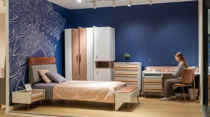 Conjunto de habitación juvenil completo para niños armario cómoda escritorio de 6 piezas.