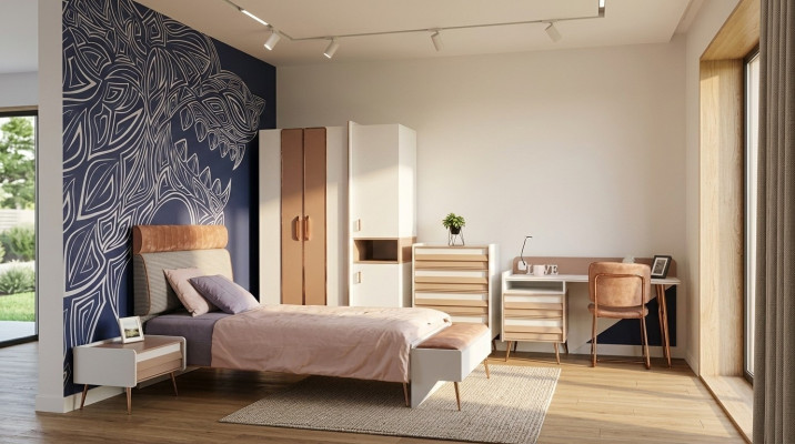 Conjunto de habitación juvenil completo para niños armario cómoda escritorio de 6 piezas.