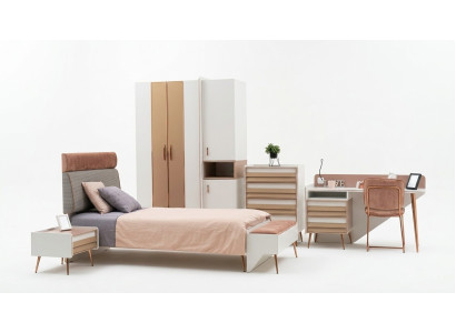 Conjunto de habitación juvenil completo para niños armario cómoda escritorio de 6 piezas.