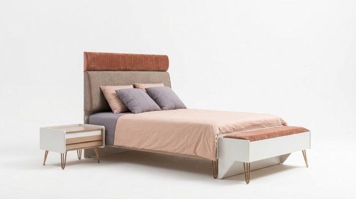 Juego de habitación infantil Cama + Mesita de noche + Banco Juego moderno de cama 3 piezas. Banco Completo