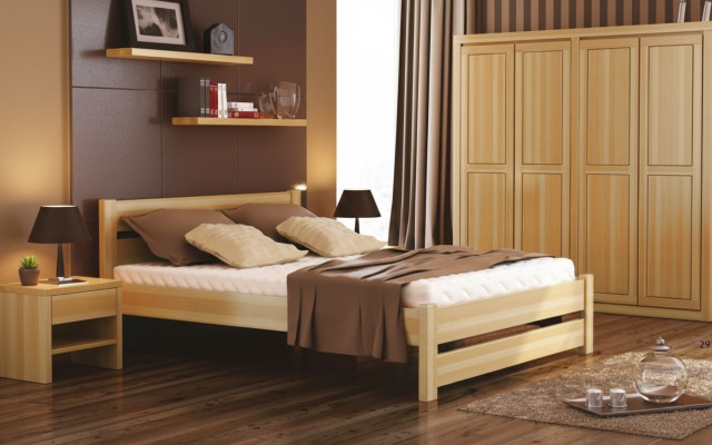 Dormitorio conjunto de 3 piezas Cama Mesitas de noche 2x Camas Madera real Madera maciza