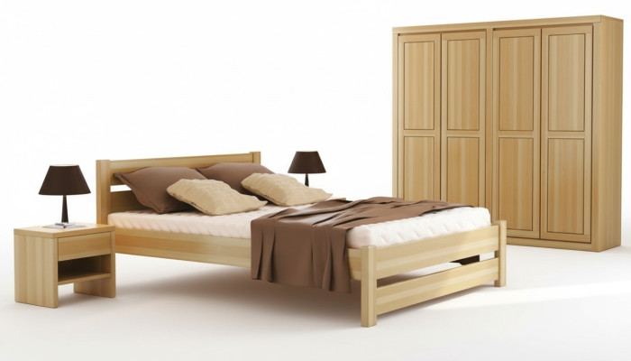Dormitorio conjunto de 3 piezas Cama Mesitas de noche 2x Camas Madera real Madera maciza