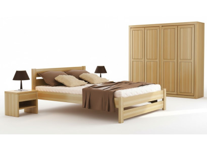 Dormitorio conjunto de 3 piezas Cama Mesitas de noche 2x Camas Madera real Madera maciza