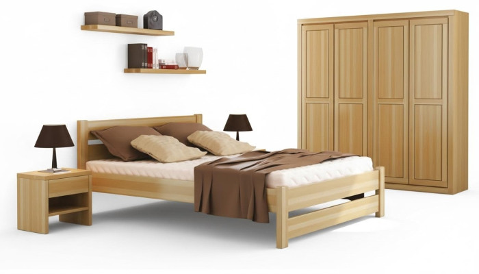 Juego de dormitorio completo de 5 piezas. Cama Mesitas de noche reales Muebles de madera maciza nuevos.