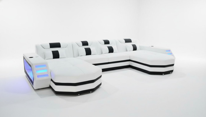 Sofá de cuero Sofá Moderno Tapizado de cuero Sala de estar Diseño Sofá de esquina Blanco