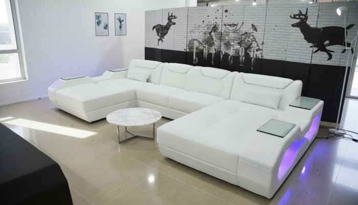 Sofá de esquina de cuero, sofá en forma de U, sofá moderno, sofá de esquina, diseño suave de la sala de estar.