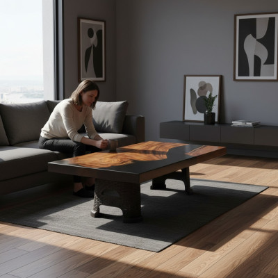 Mesa de centro River Table maciza 100x60 mesas de río madera real