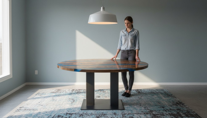 Mesa redonda de comedor River Table madera real Mesa de río 150 cm Mesas Resina epoxi