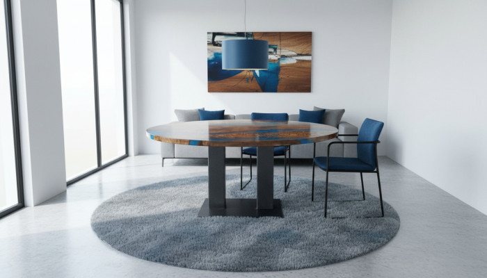 Mesa redonda de comedor River Table madera real Mesa de río 150 cm Mesas Resina epoxi