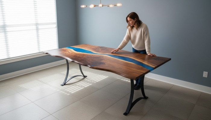 Mesa de comedor River Table madera maciza de 220x100 con resina epoxi