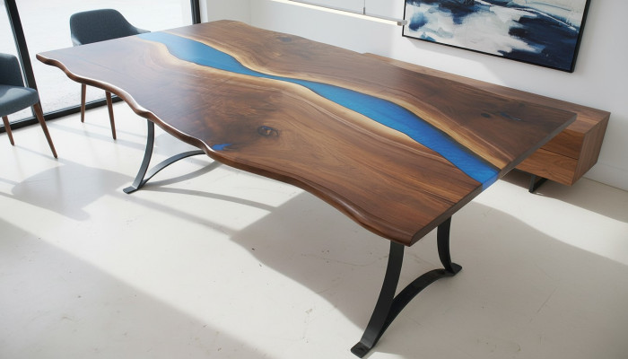 Mesa de comedor River Table madera maciza de 220x100 con resina epoxi