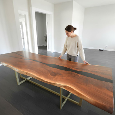 Mesa de comedor de resina epoxi de madera maciza de 240x100 River Table.