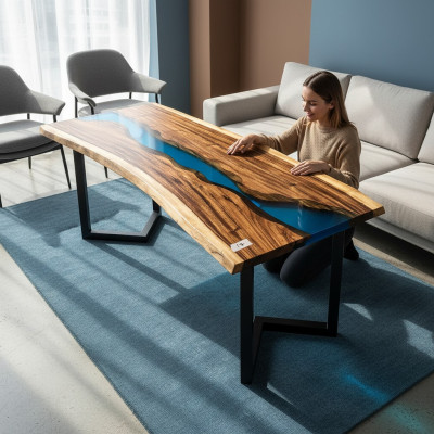 Mesa de resina epoxi River Table de madera maciza real - 120x60