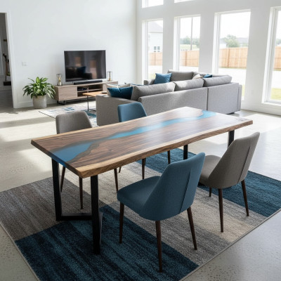 Mesa de resina epoxi River Table de madera maciza real - 120x60