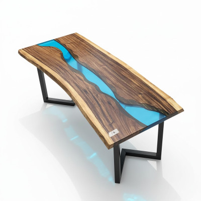 Mesa de resina epoxi River Table de madera maciza real - 120x60