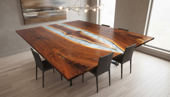 Resina epoxi mesa de comedor madera real muebles macizos mesa de resina de epoxi de cascada