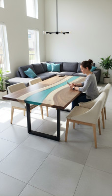 Epoxi de resina mesa de comedor de madera maciza real, mesa de epoxi de cascada de muebles de 240x100 Nueva