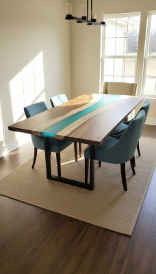 Epoxi de resina mesa de comedor de madera maciza real, mesa de epoxi de cascada de muebles de 240x100 Nueva