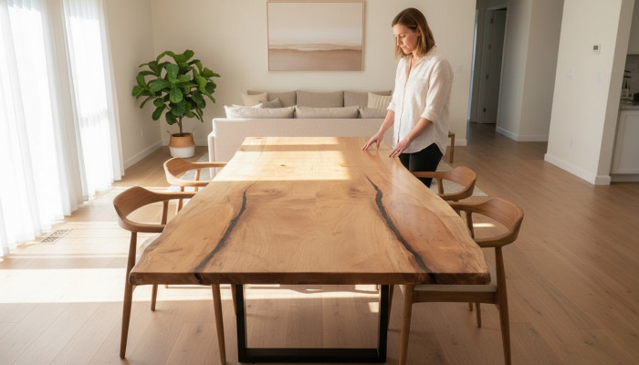 Mesa de comedor de resina epoxi de madera maciza Muebles masivos Mesa de resina de agua 240x100cm