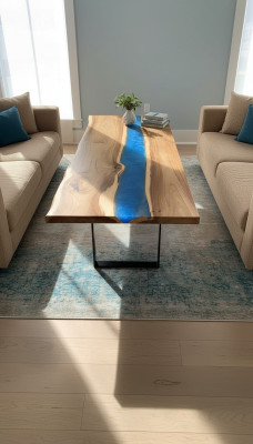 Mesa de comedor mesas de resina epoxi, mesa de resina epoxi de madera maciza de agua cascada muebles reales.