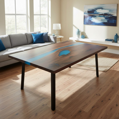 Mesa de centro River Table de madera real, mesa de río maciza decorativa de resina epoxi