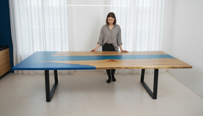 Mesa de comedor River Table Mesa de madera real Epoxi Resina 260x100 Maciza