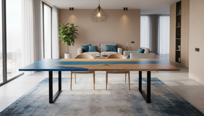Mesa de comedor River Table Mesa de madera real Epoxi Resina 260x100 Maciza