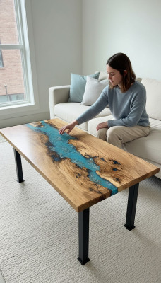 Mesa de centro River Table de madera real, mesa de río decorativa de resina epoxi sólida.