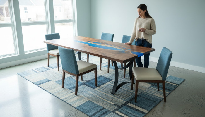 Mesa Blue River Table de madera maciza 220x90 mesas de resina epoxi nueva
