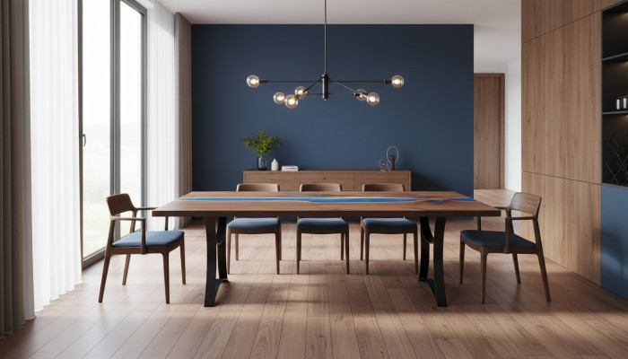 Mesa Blue River Table de madera maciza 220x90 mesas de resina epoxi nueva