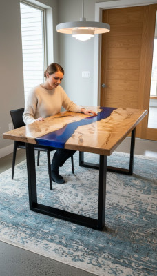 Mesa de comedor River Table Mesa maciza 220x100 Mesa de resina epoxi de río Mar