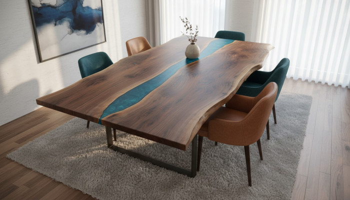 Mesa de río de mesa de comedor Mesa de río Macizo Decoración Mesas 240x100 Resina epoxi Mar