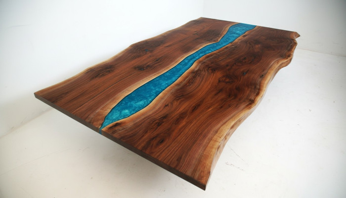 Mesa de río de mesa de comedor Mesa de río Macizo Decoración Mesas 240x100 Resina epoxi Mar