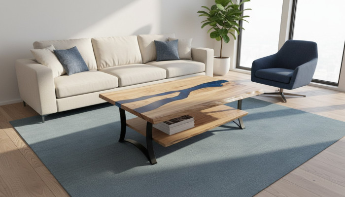 Mesa de centro River Table de madera real, mesa de resina epoxi maciza.