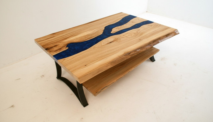 Mesa de centro River Table de madera real, mesa de resina epoxi maciza.