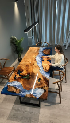 Mesa de comedor Mesa de diseño Resina Mesas modernas Mar Río Muebles 220x90 Epoxi Océano