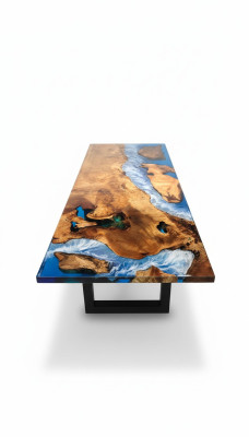 Mesa de comedor Mesa de diseño Resina Mesas modernas Mar Río Muebles 220x90 Epoxi Océano