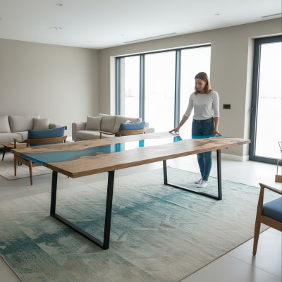 Río Mesas Mesa de comedor Diseño de mesa Muebles modernos 220x100 Resina epoxi Océano Mar