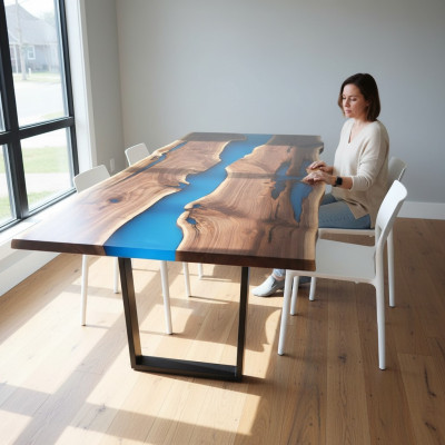 Río Mesas Mesa de comedor Diseño de mesa Moderno Mar Muebles 220x90 Resina epoxi Océano